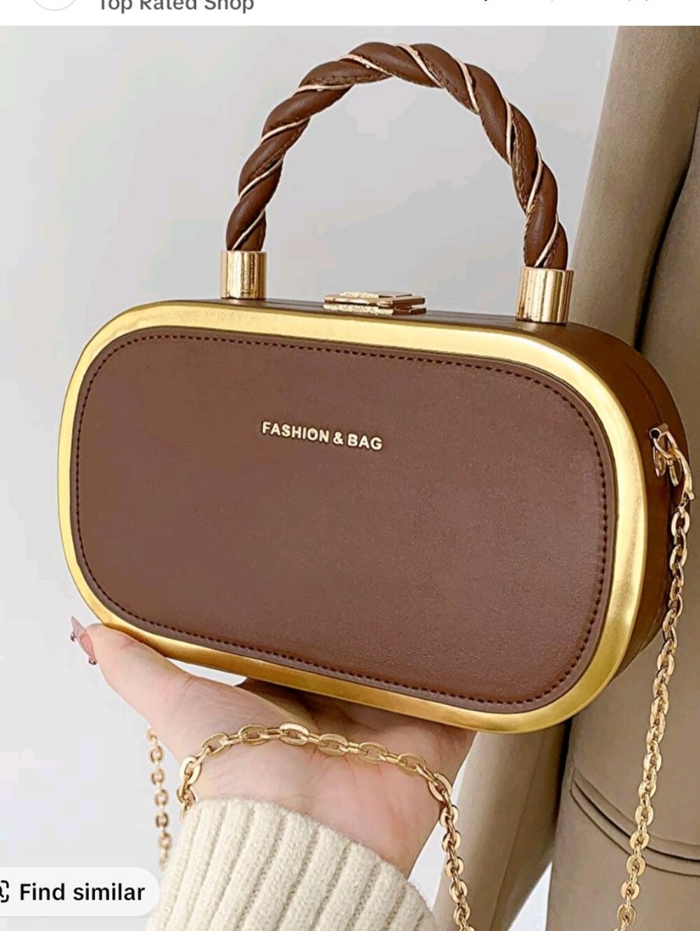 & Other Stories Brown Box Clutch with Gold Trim